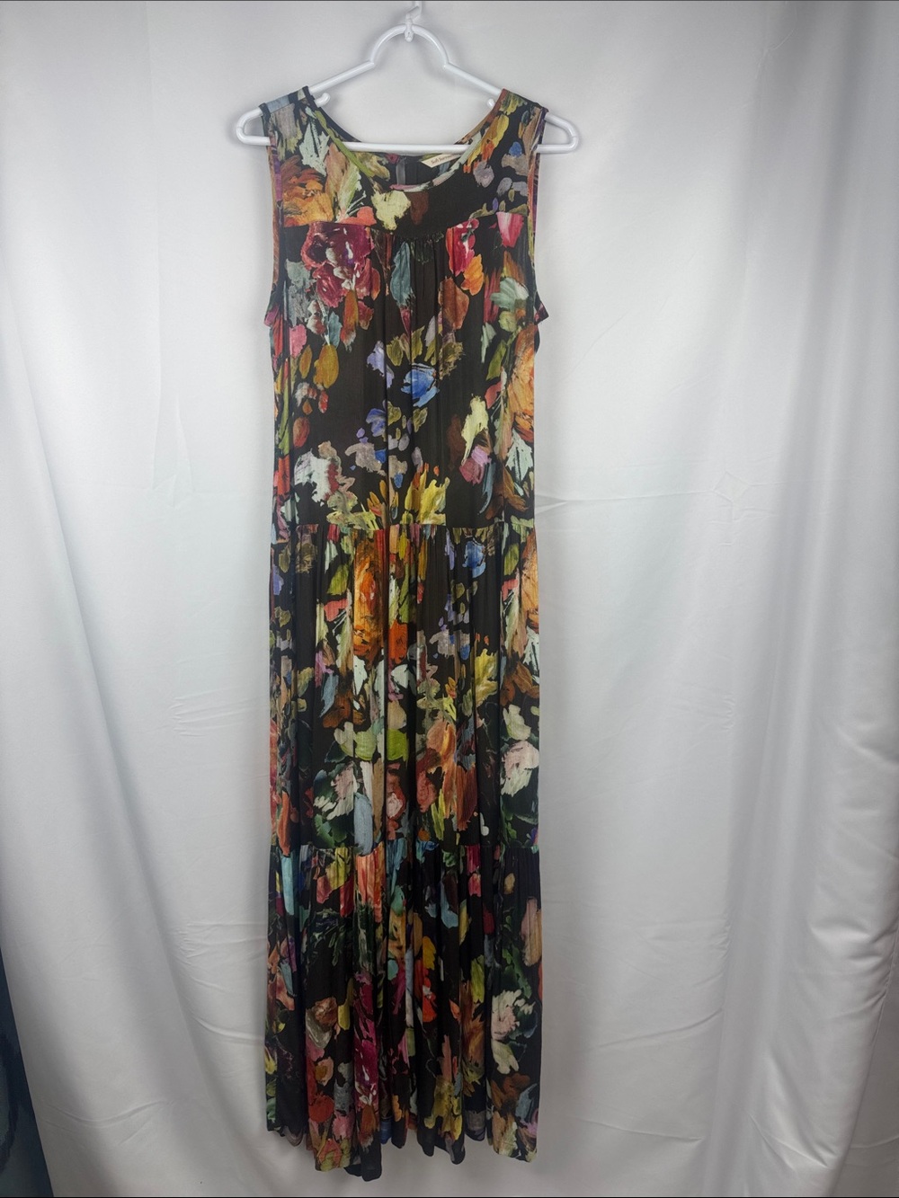 Soft Surroundings Rosalie Maxi Dress Brown Watercolor Floral Size M - Picture 3 of 11